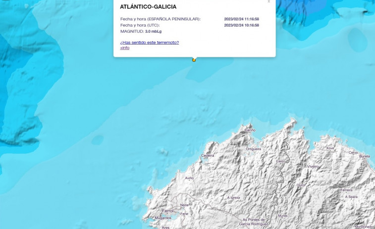 Registrado un terremoto de baja intensidad frente a la costa de Cedeira