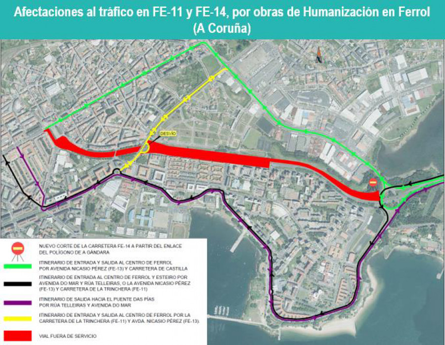 Nuevos cambios en la circulación por las obras de humanización de As Pías, en Ferrol