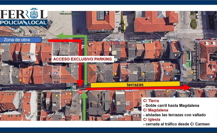 Las obras de la calle de la Iglesia de Ferrol implican esta semana nuevos cambios en el tráfico