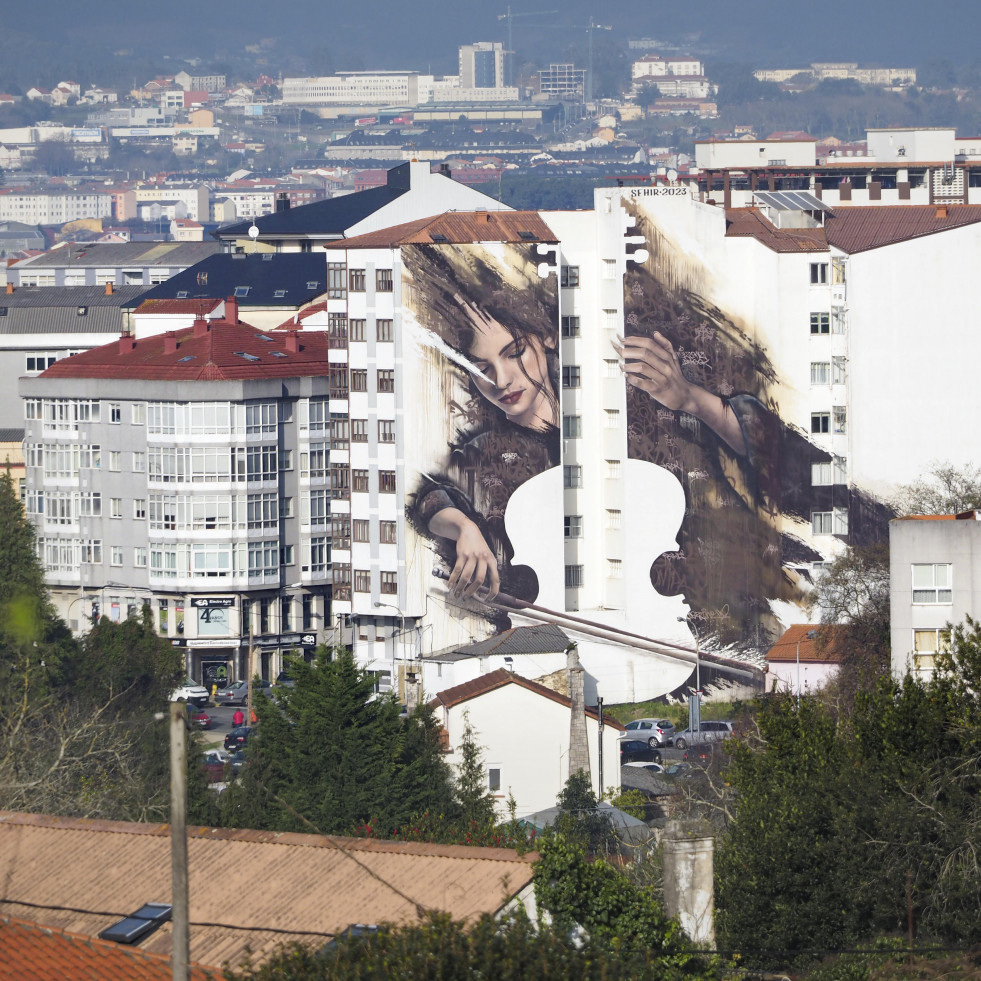 El mejor mural del mundo de la rúa da Fraga de Fene será la imagen de un sello