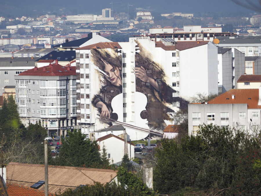 El mejor mural del mundo de la rúa da Fraga de Fene será la imagen de un sello