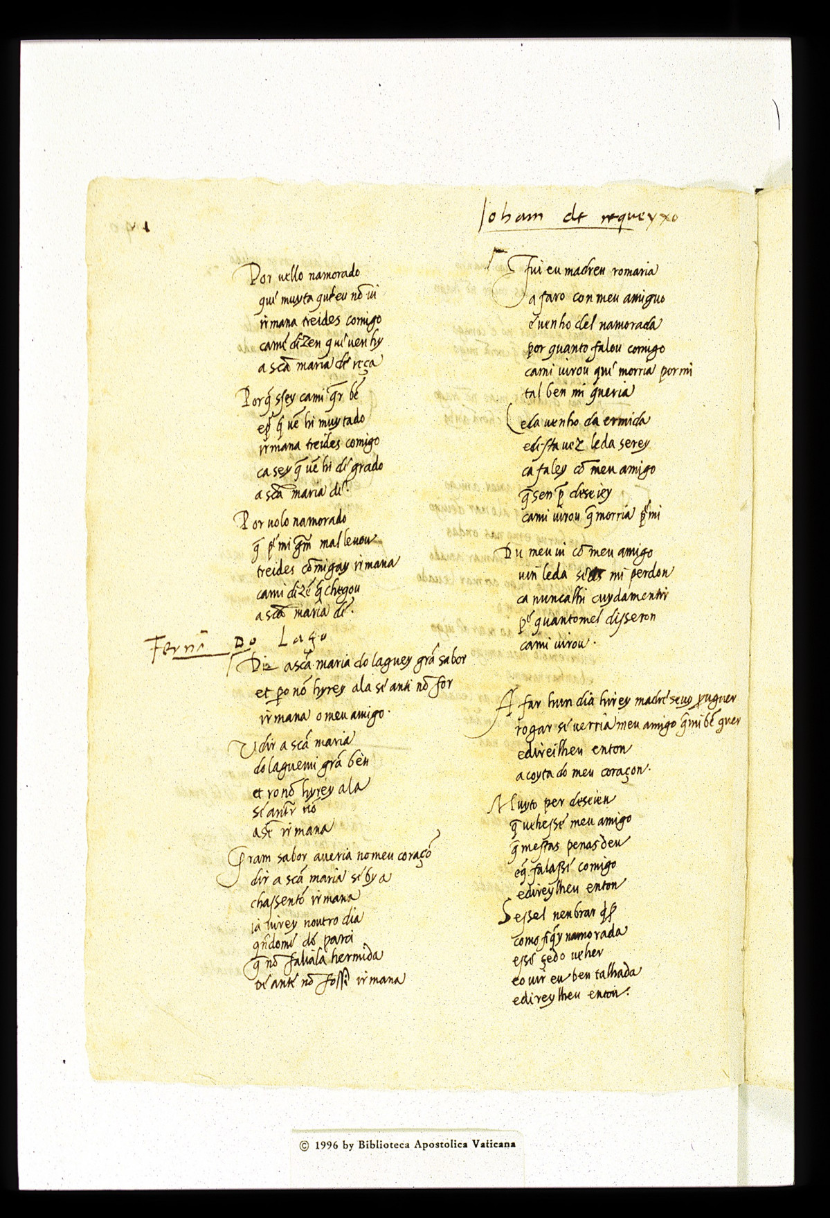 Manuscrito cantiga Fernan do Lago